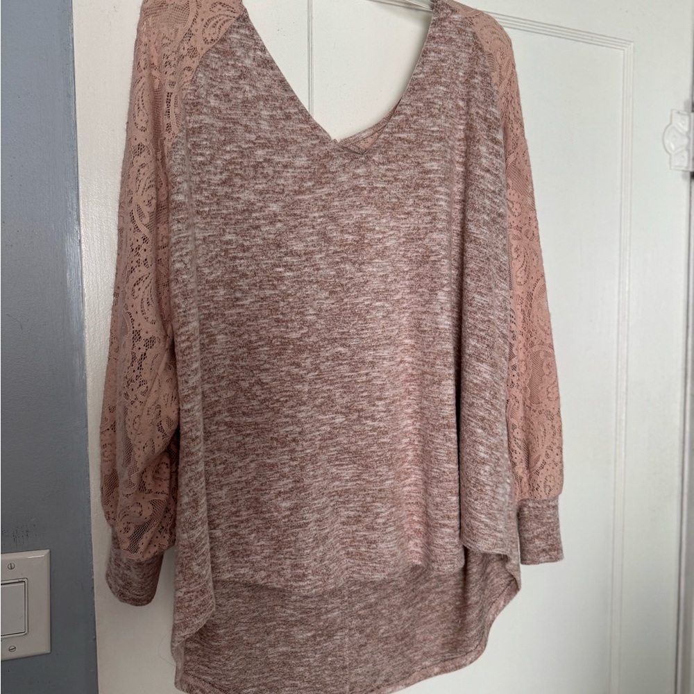 Pink Lace Sleeve Sweater